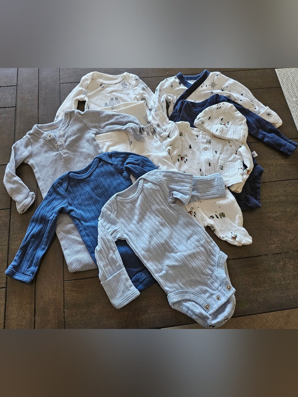 Preemie Bundle Carter's,& Honest Blue & White Ribbed Long-Sleeve Bodysuit Set